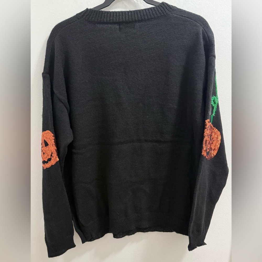 Bibi black sequin Jack o lantern tinsel stem detail Halloween sweater - Picture 2 of 2